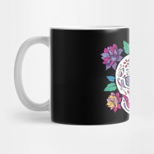 Mexican white skull day of the dead with flowers Mug